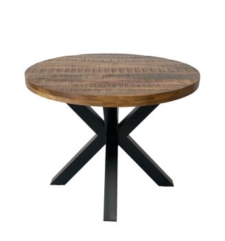 Industrial Round X Leg Dining Table - FLAT PACK LEGS - Mango Wood/Iron - L170 x W170 x H76 cm - PP Sawn Finish - Assembly Required
