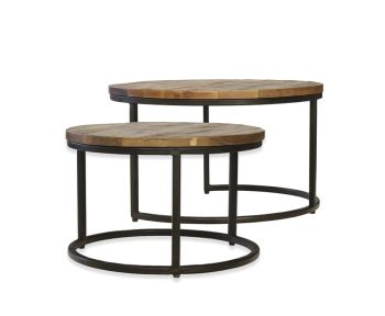 Industrial Round Stool (Set of 2) - Mango Wood/Iron - L70 x W70 x H40 cm - Mango PP Saw Finish 
