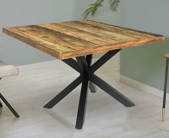 Industrial Square X Leg Dining Table - Mango Wood/Iron - L140 x W140 x H76 cm - PP Sawn Finish - Assembly Required