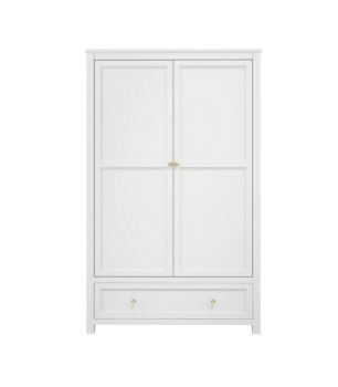 Ives 2 Door Wardrobe - Engineered Wood/Metal - L55 x W118 x H191 cm - White/Antique Brass
