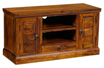 Ganga Plazma TV Unit - Sheesham Wood - L45 x W115 x H60 cm - Honey Dark Finish