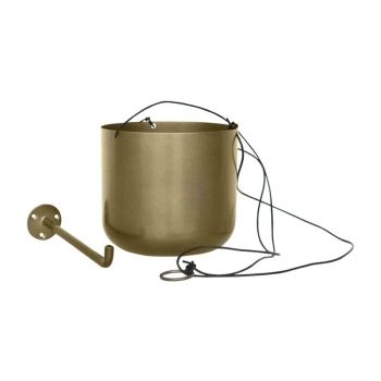 Kew Hanging Small Planter with Hook - Metal - L14 x W14 x H12.5 cm - Matt Brass