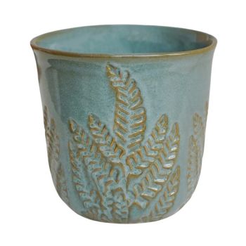 Kew Embossed Fern Planter - Ceramic - L19 x W19 x H18 cm - Teal