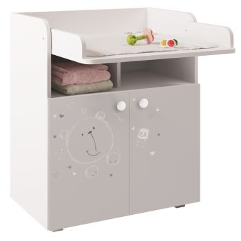 Kidsaw Kudl Kids Changing Board Cupboard with Storage 1270, Teddy Print - White