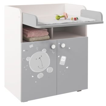 Kidsaw Kudl Kids Changing Board Cupboard with Storage 1270, Teddy Print, White-Grey