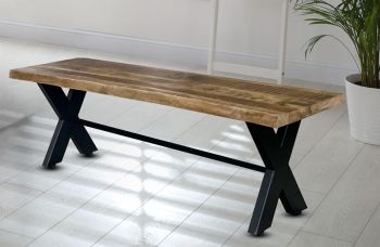 Kerela Bench - Mango Wood/Iron - L44 x W160 x H45 cm - Mango PP Saw Finish 