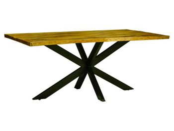 Kerela Artificial Edge Spider Leg Dining Table - Mango Wood/Iron - L100 x W200 x H76 cm - Mango PP Saw Finish 