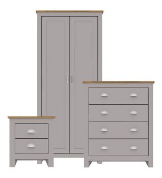 Lancaster Bedroom Set - MDF - L49.4 x W79 x H180 cm - Grey/Oak