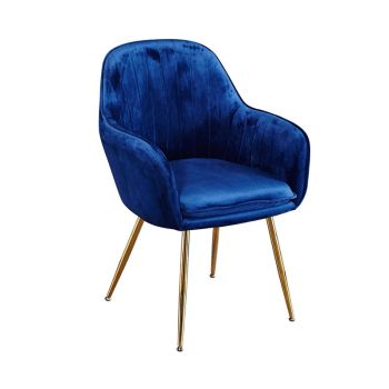 Lara Dining Chair (Pack of 2) - Velvet - L57 x W59 x H84.5 cm - Royal Blue with Gold Legs