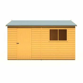 Lewis 12 x 8 Feet Single Door Reverse Apex Style D Shed - L256.6 x W371.4 x H220.7 cm