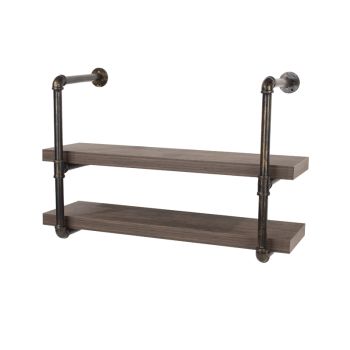 Loft Home Studio Wide Double Wall Shelf Kit Shelf with Pipe Design Brackets - 600 x 295 x 550 mm - Dark Oak