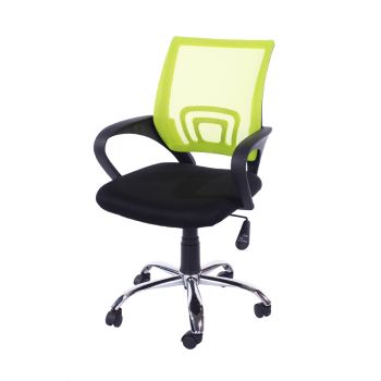 Loft Study Chair in Lime Green Mesh Back, Black Fabric Seat With Chrome Base