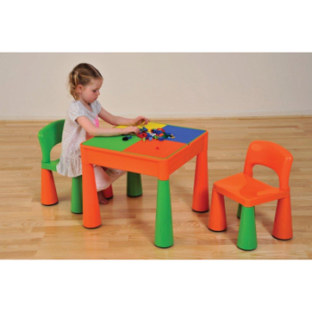 Children's Multi - Purpose Table & Chairs Set - Green / Orange