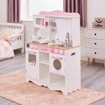 Country Play Kitchen with 9 Wooden Accessories