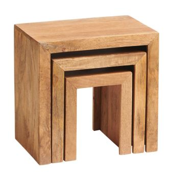 Toko Light Mango Nest of 3 Tables - Solid Mango Wood - L30 x W46 x H46 cm