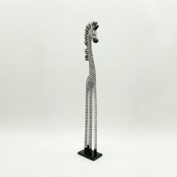 1.2M Hand Carved Zebra Statue - Wood - L15 x W15 x H120 cm