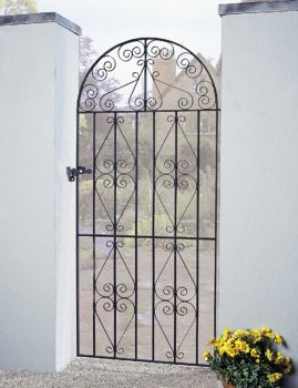 Stirling Scroll Tall Bow Top Single Gate - Solid Steel - Fits Gap of 1067 mm x 1905 mm High - Electro Galv./Black Powder Coated