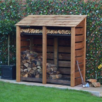 Hambleton 6ft Log Store with Kindling Shelf - L80 x W180 x H181 cm - Rustic Brown