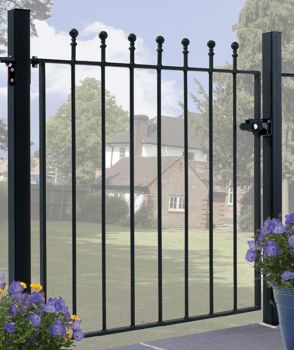 Manor Higher Flat Top Single Gate - Solid Steel - Fits Gap of 914 mm x 1220 mm High - Electro Galvanised/Black Powder Coated