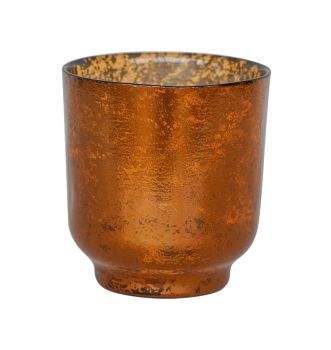 Metallic Copper Glass Tealight Holder - Glass - L15.5 x W15.5 x H19 cm - Copper