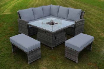 Amalfi Casual Dining Firepit Set - Dark Grey - Weave Rattan - Outdoor Garden Furniture 