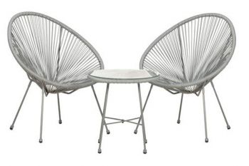 Monaco 3 Pc Egg Chair Set with Screw in Legs - Powder Coated Steel - H52 x W50 x L50 cm - Grey
