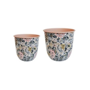 Maisie Vintage Floral Pattern Blush Planter (Set of 2) - Metal - Pink