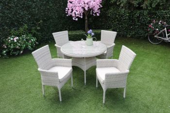 Alicante 4-Seater Stacking Set - Weave Rattan - Outdoor Garden Furniture - Table & Chairs - White