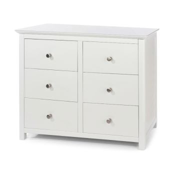 Nairn 3+3 Drawer Wide Chest - Softwood/MDF/Glass - 110 x 40 x 90.5 cm - White