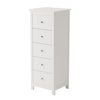 5 Drawer Narrow Chest of Drawers - MDF - L40 x W45 x H114.2 cm - White - Flat Packed