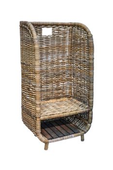 Log Trolley with Kindling Shelf - Natural Rattan - L35 x W52 x H100 cm - Brown