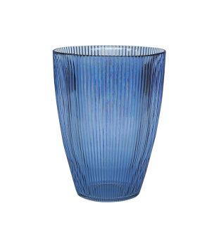 Ribbed Tall Vase - Glass - L18 x W18 x H24.5 cm - Navy