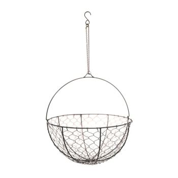 Outdoor Hanging Wired Netted Basket - Mild Steel - L30 x W30 x H40 cm - Zinc