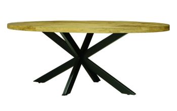 Kerela Oval Dining Table Spider Leg - Mango Wood/Iron - L100 x W200 x H76 cm - PP Sawn Finish - Assembly Required