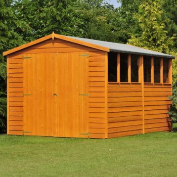 12 x 8 Feet Overlap Dip Treated Apex Shed Double Door with Windows