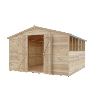 Overlap 10 x 10 Feet Dip Treated Apex Shed Double Door with Windows