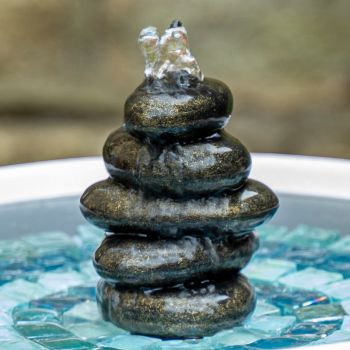 Collectible Fountain Head - Mindfulness Pebbles - W7 x H10 cm - Black/Speckled Gold