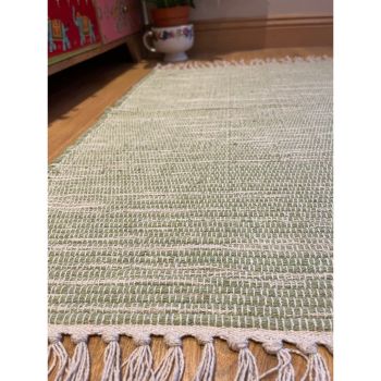 Hush Hand Loomed Soft Rug in Muted Colours - Cotton - L60 x W90 cm - Pale Green