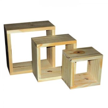 P/S Set Of 3 Wall Cubes - Solid Pine Timber - Pre-Sanded