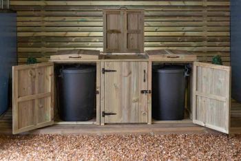 Paythorne Dustbin Store Triple  - L64 x W180.5 x H88 cm - Timber