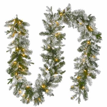 Iceland Fir 9ftx12" Garland with 70 WW LED BAT Artificial Plant, Christmas Decoration, Artificial Christmas Tree