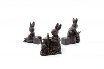 Beatrix Potter Bronze Peter Rabbit Plant Pot Feet - Set Of 3 - Peter Sleeping, Peter With Watering Can, Mrs. Rabbit With Flopsy, Mopsy & Cottontail