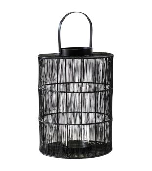 Portofino Wirework Lantern with Glass Insert - Metal - L24 x W24 x H34 cm - Black