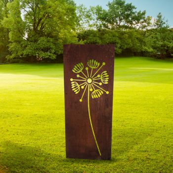 Dandelion Garden Screen Large Bare Metal/Ready to Rust - Steel - W45.7 x H147.3 cm