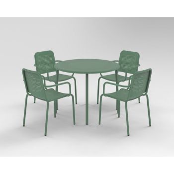 Porto 4 Seater Stacking Round Dining Set - Steel - Olive