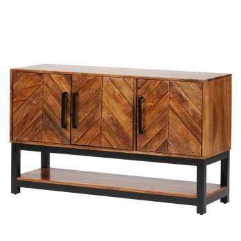 Parquet Low Console/Sideboard - Mango Wood/Iron - L40 x W120 x H80 cm