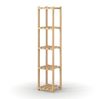 5 Tier Square Shelf Narrow Slatted Storage Unit - Pine - L27 x W29 x H135 cm - Natural Sanded Pine
