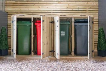 140L Quad Wheelie Bin Store - L64 x W239 x H120 cm - Timber