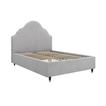 Quince King Size Bed Frame (Pack of 2) - Linen Blend/Wood - L232 x W189 x H147 cm - Light Grey/Black - Flat Pack