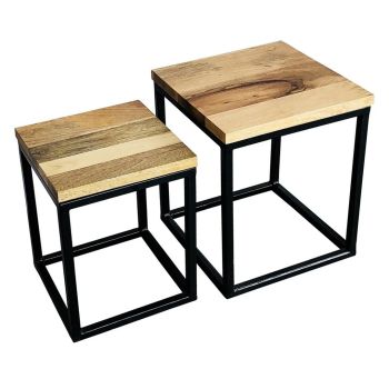 Ravi Iron Base Solid Wood Top Nest (Set of 2) - Wood